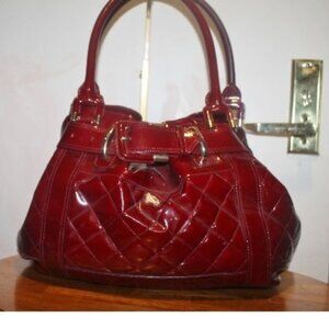 Iconic Burberry True Red Patent Leather Quilted Prorsum Beaton Handbag Tote